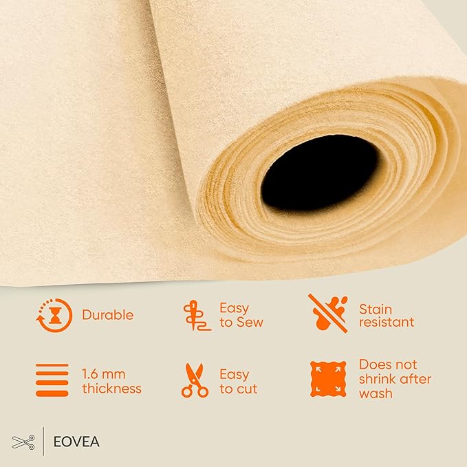 EOVEA | Acrylic Felt Fabric by The Yard - Non-Stiff, Soft Material - 72" Wide - 1.6mm Thick Felt Sheets for DIY Crafts, Sewing, Upholstery, Cushion, Padding(Sand Beige, One Yard)