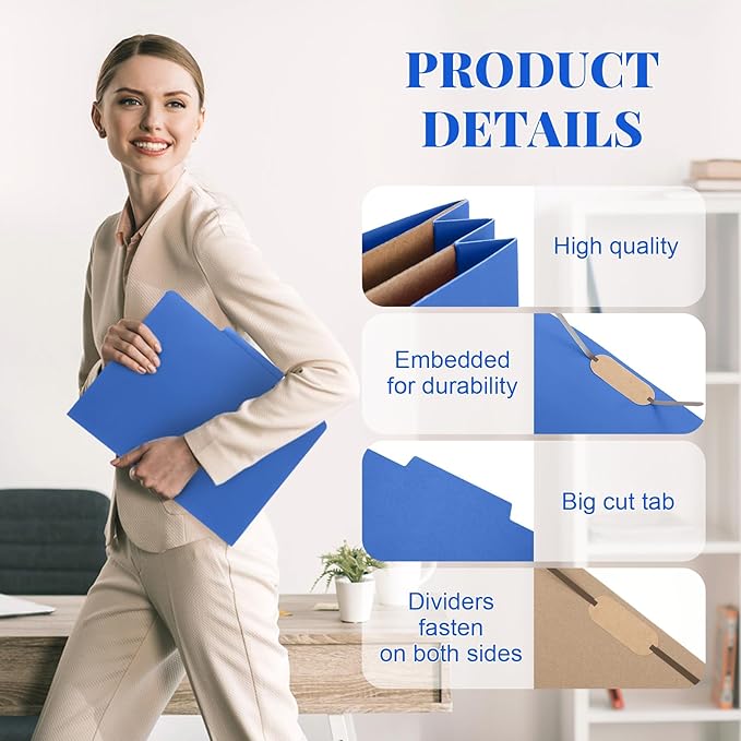 Skyygemm 36 Pcs Classification Folders Letter Size, 2 Pocket Dividers Pressboard File Folder with Fasteners, Expanding File Organizer Bulk for Teachers, Clergy, Office, Church, Christmas (Dark Blue)