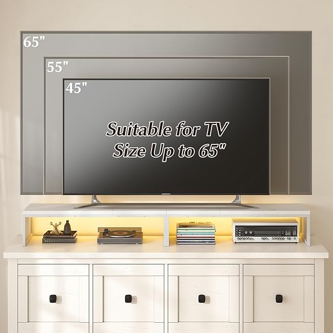 EnHomee 55.2" Computer Monitor Stand, Desk Shelf for Top of Desk for 3 * 23" Monitors/Laptop Computer/PC/Printers, TV Riser for 65 60 55 Inch TV for Bedroom Home Office, White