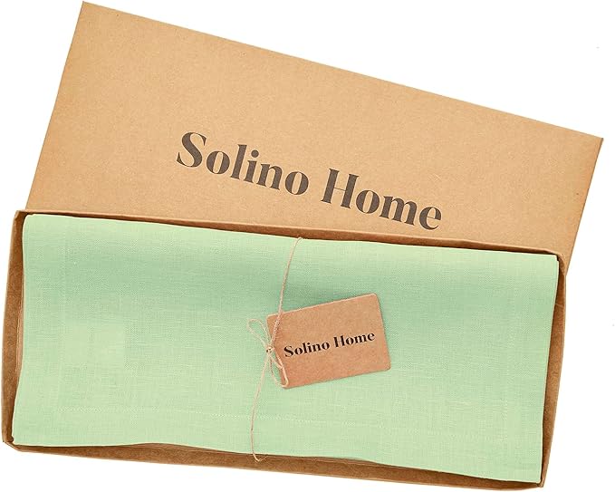 Solino Home Linen Pastel Green Table Runner 48 Inches - 100% Pure Linen Farmhouse Short Table Runner 14 x 48 Inch Ideal for Dresser and Coffee Tables - Fete