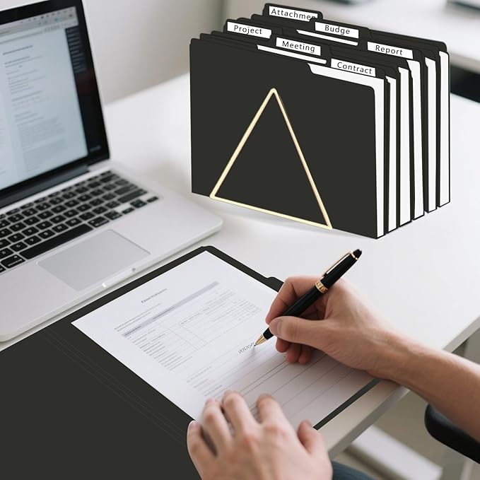 File Folder, HERKKA 120 Pack 1/3 Cut Tab File Folders, File Folders Great for Organizing and Filing, Letter Size, Black