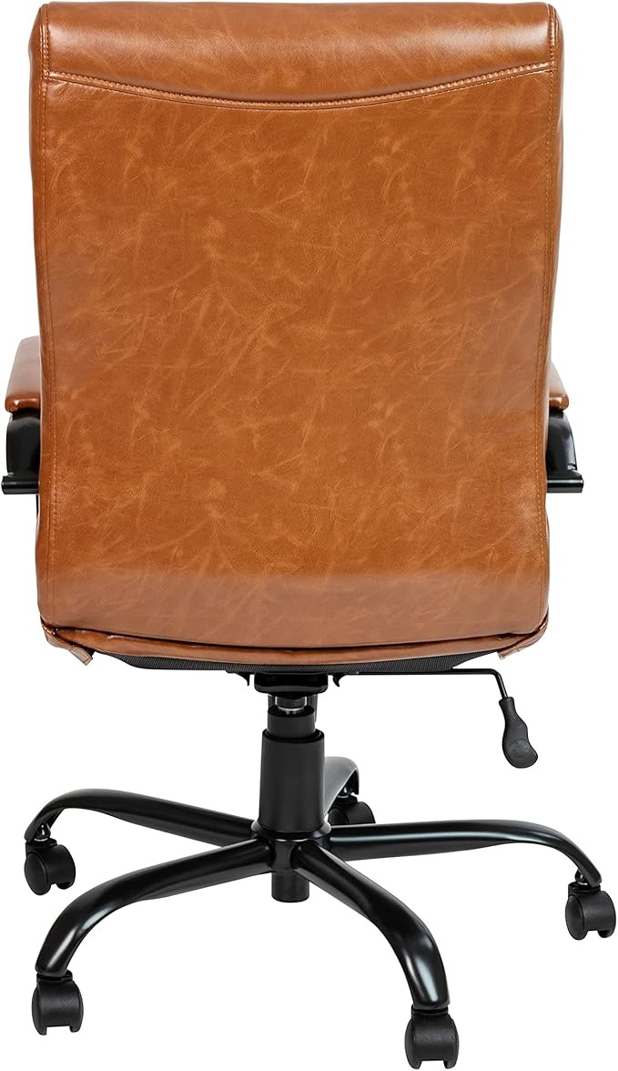 Flash Furniture Whitney High-Back Swivel LeatherSoft Desk Chair with Padded Seat and Armrests, Adjustable Height Padded LeatherSoft Office Chair, Brown/Black Gold