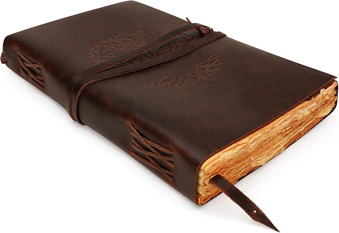 LUXEORIA Tree Of Life Leather Journal for Women and Men, Handcrafted Leather Journal for Writing Womens, Sketchbook, Travel Diary with Unlined Deckle Paper, Vintage Brown 8x13