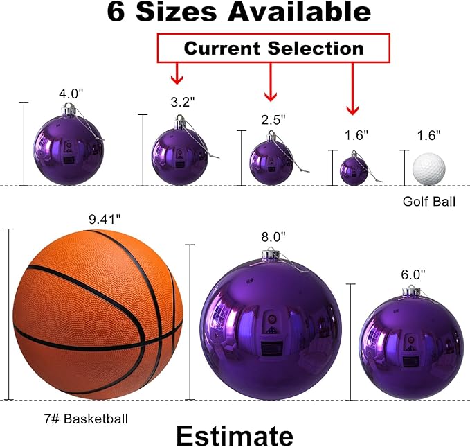 Purple Christmas Ornaments - Christmas Tree Decorations Shatterproof Hanging Balls for Birthday Wedding Holiday Decor Set of 36pcs, Multi-Sizes(1.6",2.5",3.2")
