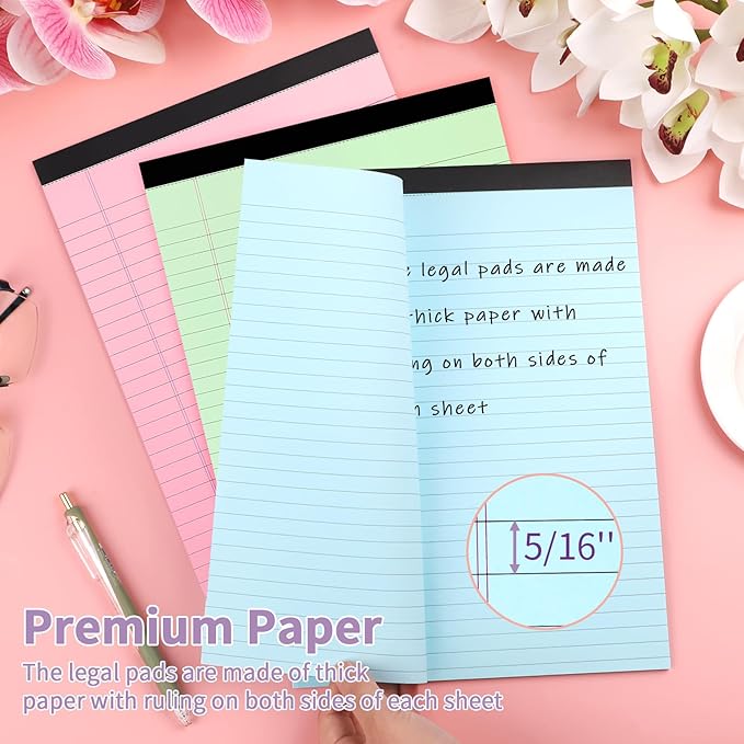 Colored Legal Pads, 3 Pack Writing Pads 8.5 x 11 inch, Micro Perforated Notebooks with Sturdy Back, Wide Ruled, 30 Sheets Per Writing Pad for School, College, Office, Professional (Blue/ Pink/Green)