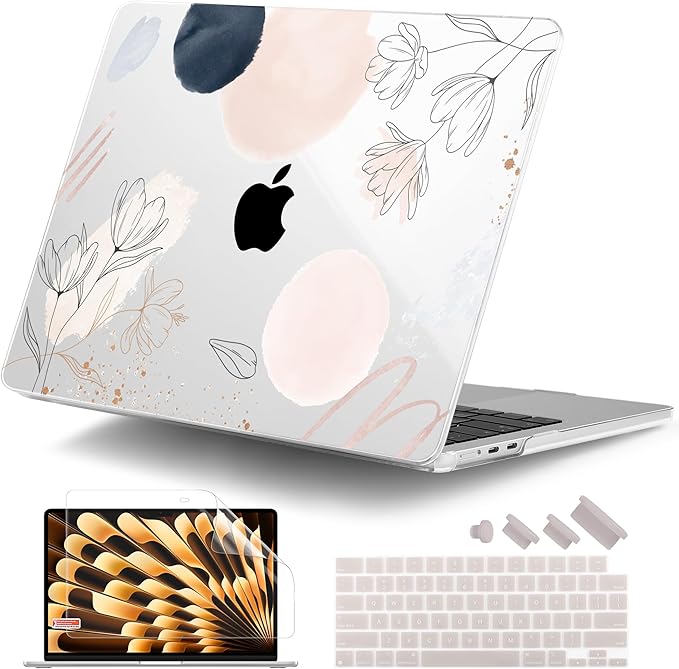 DONGKE Compatible with M4 MacBook Air 15 inch Case 2025 2024 2023 A3241 A3114 A2941 M3 M2 Liquid Retina Display Touch ID, Plastic Hard Case & Keyboard Skin & Screen Protector - Abstract Flowers