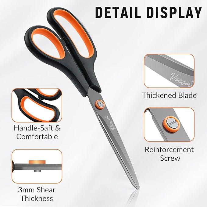 Scissors, 3-Pack Titanium Coated Non Stick Scissors (8.5’’, 7.5’’, 5.5’’) - Premium All-Purpose Cutting Tools for Craft, Office & Home Use