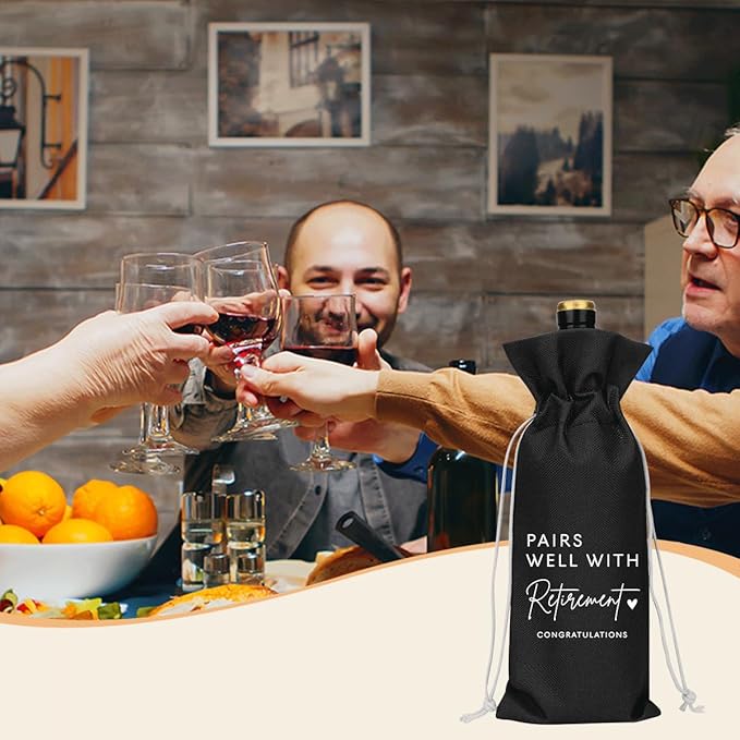 XFW Black Retirement Wine Bag Retirement Gifts for Women Men Farewell Gifts for Coworkers Going Away Gift for Friends Boss