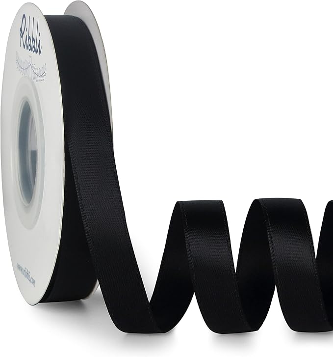 Ribbli Double Faced Black Satin Ribbon,1/2” x Continuous 25 Yards,Use for Bows Bouquet,Gift Wrapping,Floral Arrangement