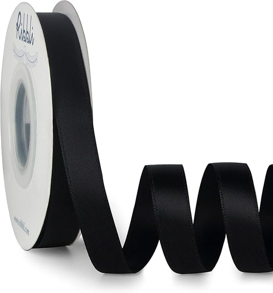 Ribbli Double Faced Black Satin Ribbon,1/2” x Continuous 25 Yards,Use for Bows Bouquet,Gift Wrapping,Floral Arrangement