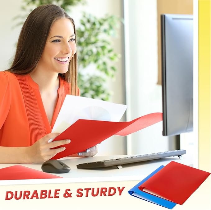 Yeaqee 30 Pcs Plastic Folders with Pockets and Prong Plastic Folders with 2 Pockets Pocket for Office, School for Students, Teachers, Office Workers (Multicolor)