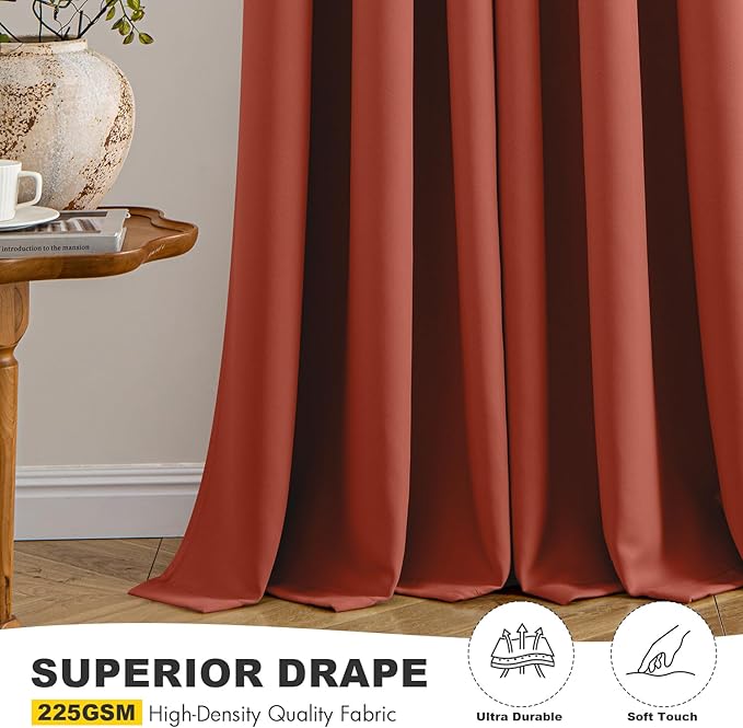 MIULEE Burnt Orange Blackout Curtains - Thermal Insulated Noise Reduction Room Darkening Drapes for Bedroom Living Room Kitchen Terracotta Rust Fall Decor, Grommet Top, 40 x 54 Inches Long, 2 Panels