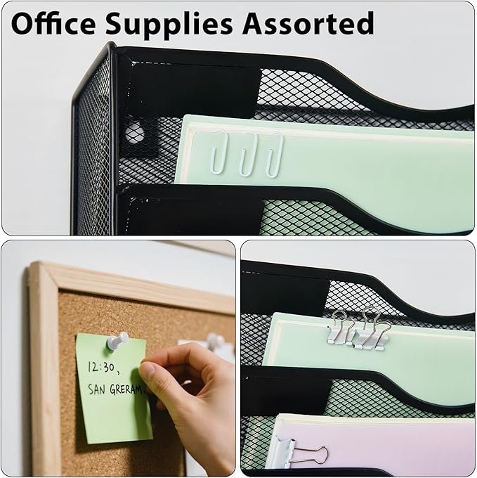 Hanging Wall File Organizer with Office Assorted, 5 Pockets Mesh Wall Mounted File Folder Holder for Mail, Paper, Document, Binder, Magazine, Menu (Black)