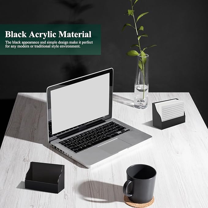 2 Pack Black Index Card Holder 3 X 5 Note Card Organizer Acrylic Index Card Box Flash Card Storage Box Postcard Display Stand Business Card Holder Desktop for Business Office(No Card)