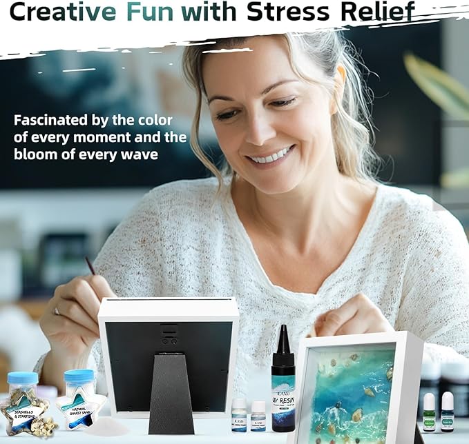 iLAND Crafts For Adults Women Teen Girls Ocean Beach UV Resin Kit for beginners Arts and Crafts for adults Resin Art Project DIY Sea Crafting Making Set Unique Artist Woman Gifts on Christmas Romantic