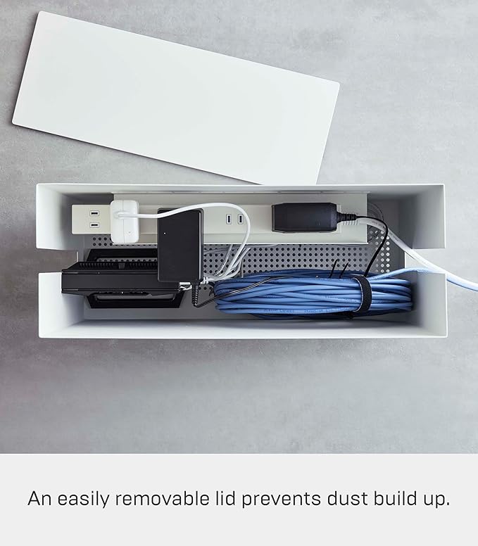 Yamazaki Home Rolling Cable Management Cord Power Strip/Surge Protector Storage Organizer for office or Bedroom Steel One Size White