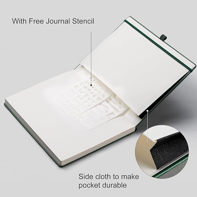 EMSHOI Dotted Journal, 8.5" x 11" Hardcover Leather Journal for Women Men, 192 Pages 100 GSM Dot Grid Notebook, Dotted Notebook for Work, A4 Large Journals for Writing, Bullet Journaling, Dark Green