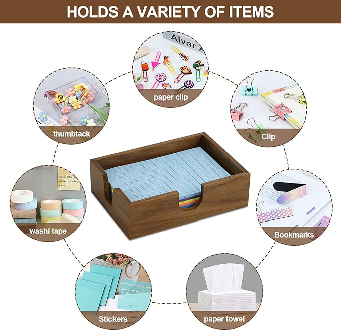Buqoo 4x6 Notepad Holder Dispenser, Walnut Wood Sticky Notes Memo Pad Holder Dispenser Desk Supplies Organizer Accessories for Office Home Schools