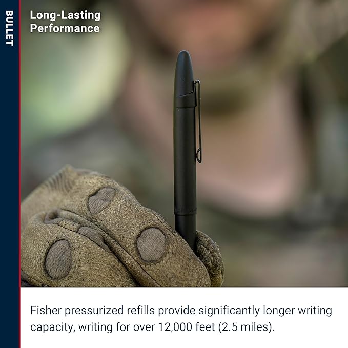 Fisher Space Pen Bullet Pen, Ballpoint, Black Ink, Matte Black, Pocket Clip, Gift Box, Made in the USA