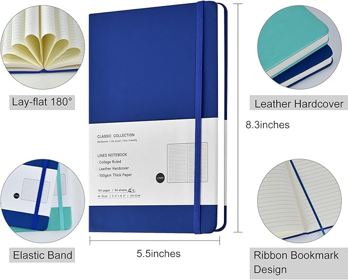 Coopay 24 Pack A5 Journal Notebooks Bulk, 160 Pages, 100GSM Thick Paper, 8.3 x 5.5 inch Hardcover Lined Leather Journals for Writing Office School Business,Bulk Notebook for Work Men Women (Blue)
