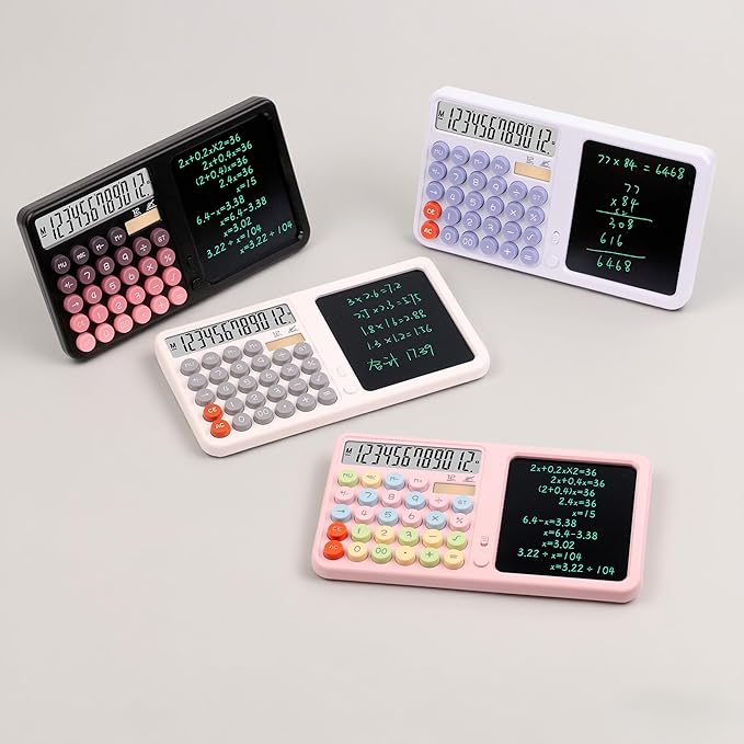 Calculators Desktop with Notepad Writing Tablet,12 Digit Large Button Office Calculator, – Solar & Battery Powered Math Tool with Large Display for Office, Business & Study,School & Home (Pink)