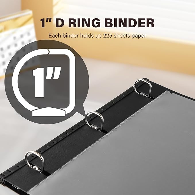 1 Inch Telescoping 3 Ring Binder-12PCS, Flexible Binder with Customized Front Cover, Holds 225 Sheets, School Office Supplies, Black