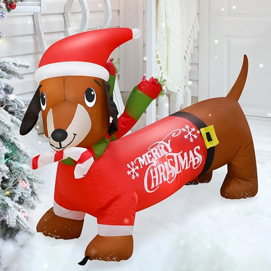 4FT Christmas Inflatable Dog Decoration with Built-in LEDs Christmas Sausage Dog Blow up Indoor Outdoor Garden Yard Lawn Party Patio Decor