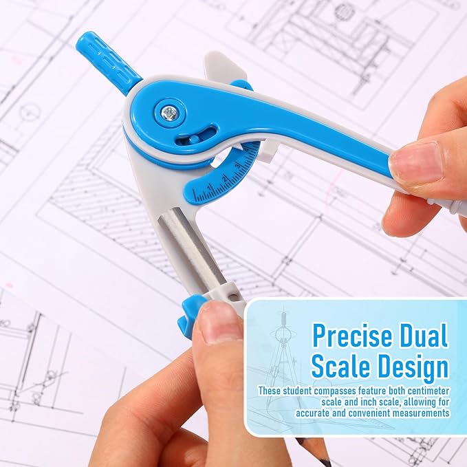 EBOOT Student Geometry Math Set, Drawing Compass and 6 Inch Clear Swing Arm Protractors 180 Degree Math Protractor(Blue)