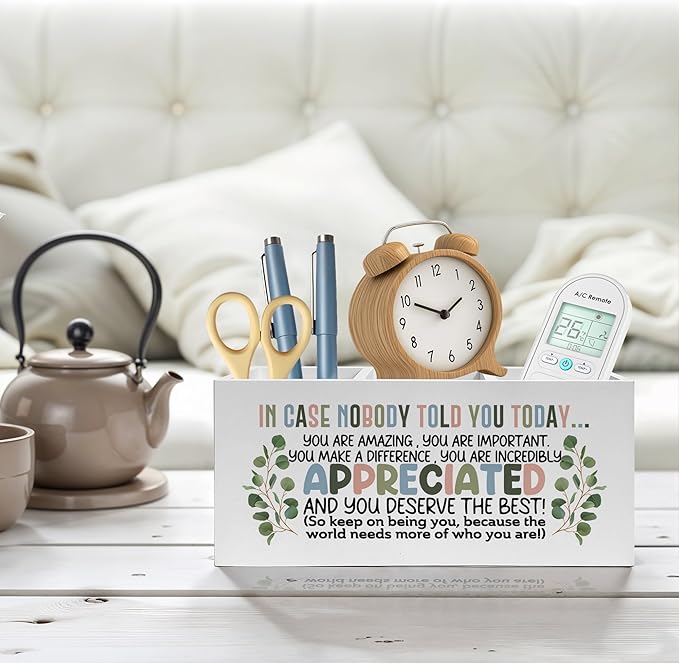 Boho Inspirational Pencil Pen Holder for Desk, Appreciation Gifts for Coworkers, Boss Gifts for Women Men Wooden Pencil Holder Organizer for Home Office Desk Accessories