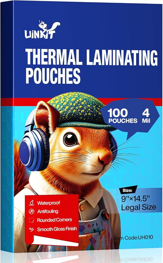 Uinkit 4Mil 100Pack Legal Size Laminating Sheets, 9X14.5-Inches Laminate Pouches, Extra Protector for Clear Photo Sticker Papers, Use in Office School Supplies with Thermal Laminator Machine