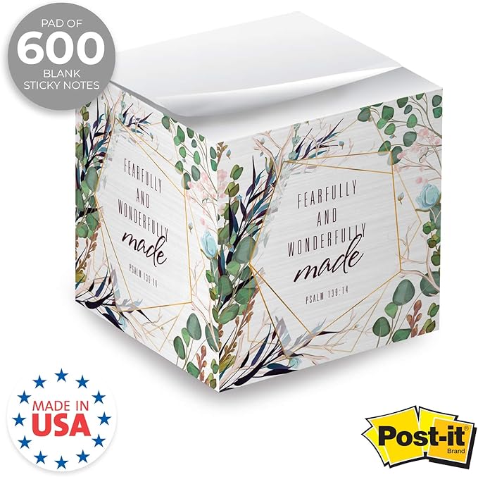 Religious Sticky Note Cube / 2.75" Memo Block Printed On 4 Sides/Modern Floral Christian Design