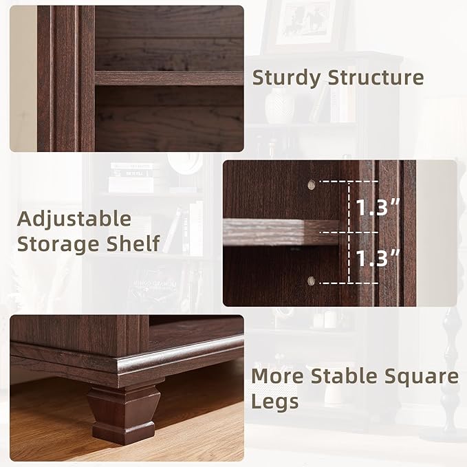 70" Tall Walnut Bookshelf,5 Tier Wooden Book Shelf with Adjustable Shelves & Wood Legs,Free Standing Farmhouse Bookcase with Open Display Storage,Vintage Bookshelves for Classroom, Office