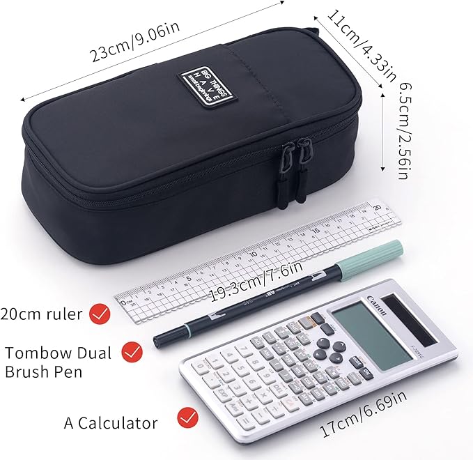 CICIMELON Durable Pen Pencil Case for School Supplies, High Capacity Pencil Bag Pouch Organizer for Teen Girls Boys Adults, Black