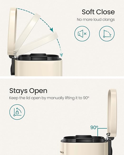 SONGMICS Trash Can with Lid, 8 Gallon Garbage Can, Stainless Steel Small Waste Bin with Step Pedal and Inner Bucket, Soft Close, Kitchen, Sand Beige ULTB003A01