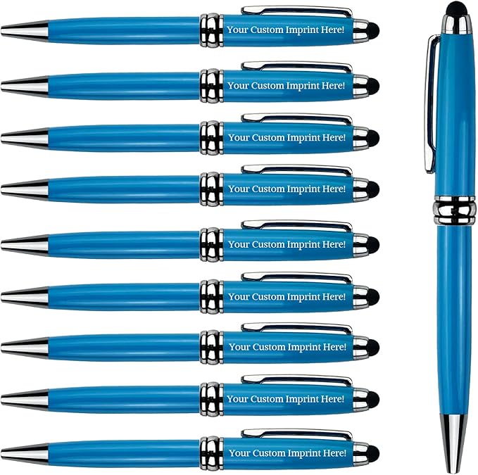 Ancolo Custom Personal Office Pens with Stylus Tip - Quality pens Fine point -Engraved Team Name, Phone Number, Slogan Perfect for Bank, Office, Hotel Lobbies 10 Pens/Box