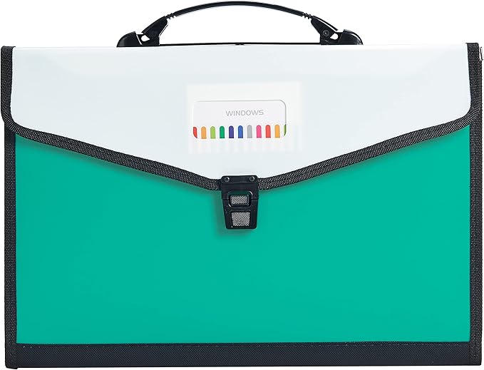 Leagl Size 13-Pockets Expanding File Folder with Handle, Plastic Accordion Filling File Folder Expandable Monthly Portable Paper Document Organizer for Office School & Home (Green)