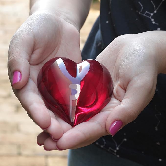 Ca D Oro Small Red Heart Glass Paperweight Hand Blown Murano-Style Art Glass