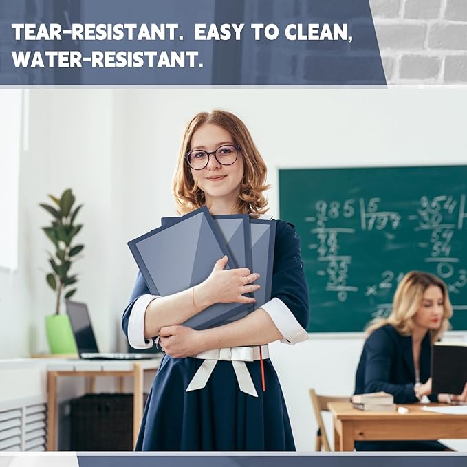 Teling 48 Pcs Plastic Folders with Front Clear Pocket and Business Card Holder 2 Pocket Heavy Duty Folders Plastic Letter Size Paper for Business School Office Supplies (Dark Blue)