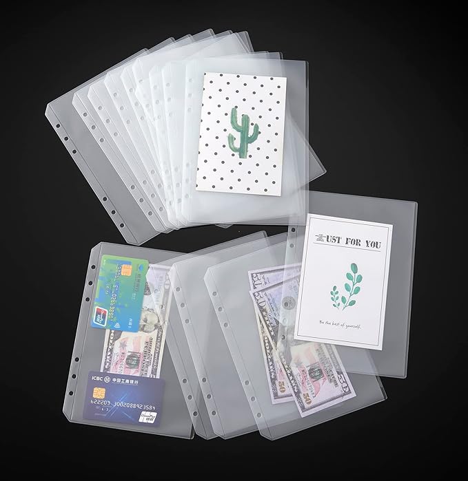 15pcs A5 Binder Pockets with No Zippers, Zipless Budget Envelopes for Cash System, A5 Binder Pouch for 6 Ring Binder, Money Folder Organizer for Cash.