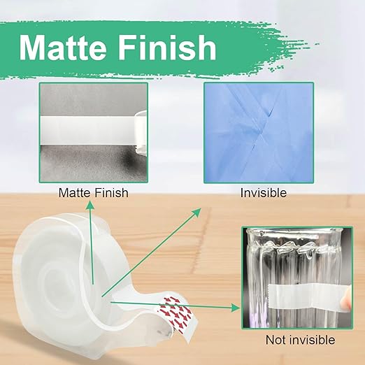 Tape Bulk, Clear Tape, Invisible, Matte Finish, Writable, 3/4 in x 650 in, Transparent Tape, 12 Rolls with Dispensers, Ideal for Gift Wrapping, School Supplies & Office Use