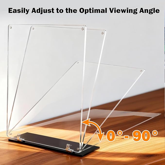 8.5"x11" Acrylic Sign Holder, 180°Adjustable Double-Sided Table Paper Display Stands For Office, Magnetic Clear Code Sign Menu Holder For Store