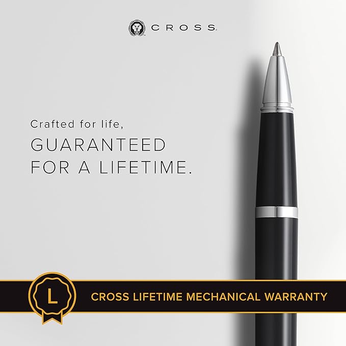 Cross Bailey Light Refillable Rollerball Pen Presented in a Everyday Gift Box - Medium Point, Black Ink, Glossy Black