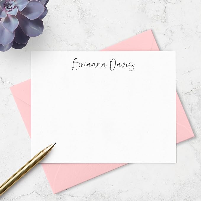 Personalized Stationery Note Cards and Envelopes Set for Women Customized with Name in Script Font, Choose Ink & Envelope Colors | Fairmont & Grove Paper Co. (Font Style #4)