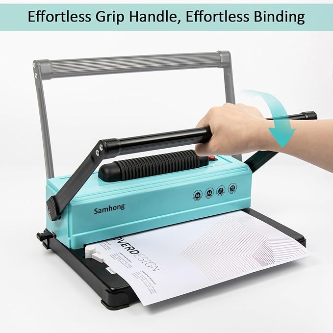 SAMHONG Coil Spiral Binding Machine - Manual Hole Punch - Electric Coil Inserter - Adjustable Side Margin - for Letter Size/A4/A5, Comes with 1 Box 5/16'' Plastic Coil Binding Spines & Plier