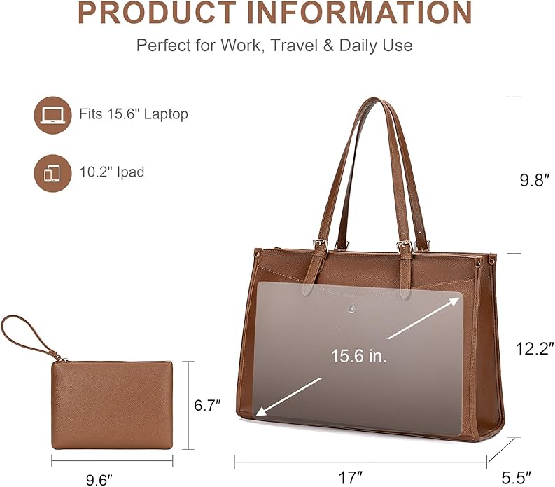 Laptop Tote Bag Women, Work Tote with Multi Pockets, Nurse Bag with Large Cup Holder, For Work, Travel, Daily Use