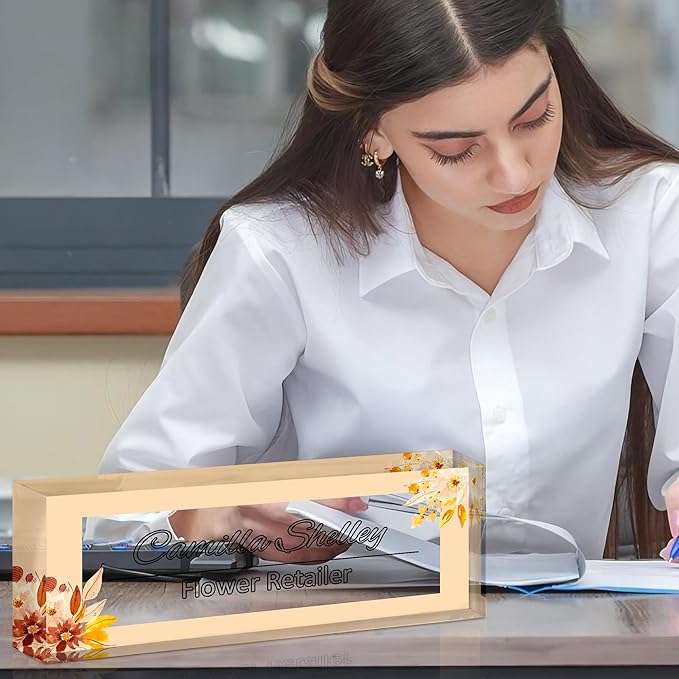 Ship Next Day Personalized Name Plate for Desk, Custom Acrylic Desk Name Sign, Office Appreciation Gifts for Women Men Coworkers Boss Teacher Employee (Yellow-Floral)