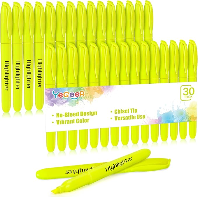 Highlighters Bulk - Quick-Dry No Bleed Markers for Office Classroom School Supplies Adults Kids Teachers Students (Yellow, 30)