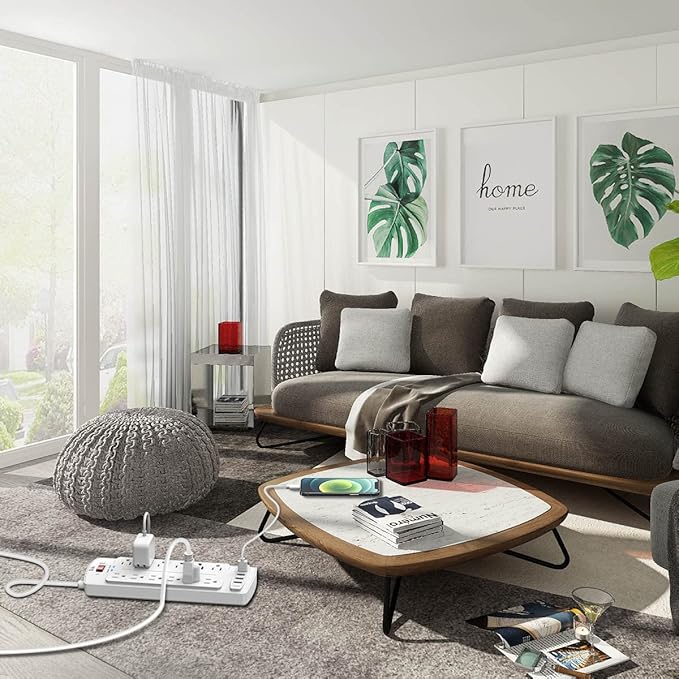 Power Strip, Tcstei Surge Protector with 12 Outlets and 4 USB Ports, 6 Feet Extension Cord (1875W/15A) for for Home, Office, Dorm Essentials, 2700 Joules, ETL Listed, (White)