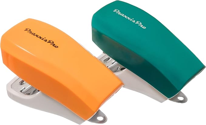 Aria Premium Mini Stapler Set by PraxxisPro - with Built-in Staple Removers, 2000 Standard Staples Included - for Office, School, and Travel, Set of 2, Orange & Green
