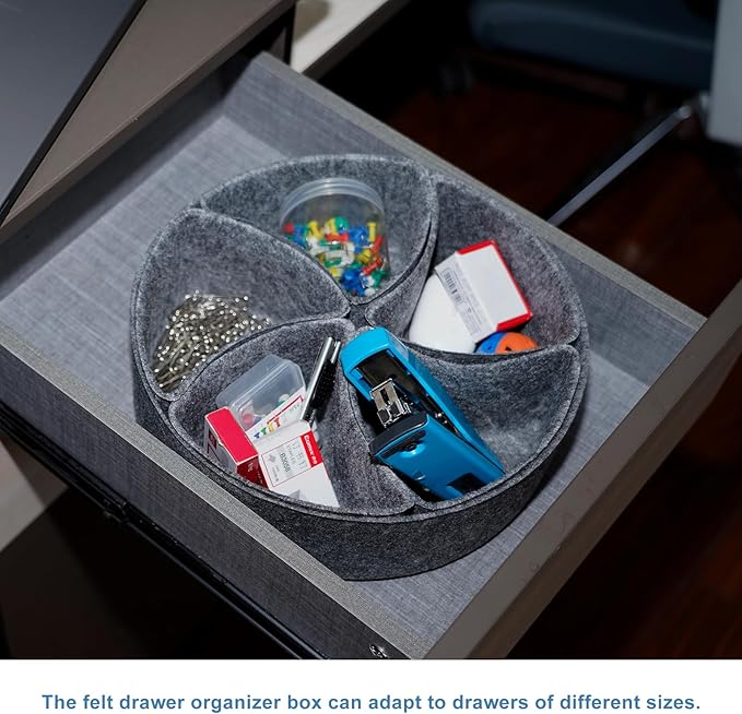 Felt Desk Drawer Organizer Tray,8 Pack Office Desk Drawer Dividers,Felt Drawer Round Storage Box For Saving Space,Makeup Drawer Organizer Bins.(Dark Gray)